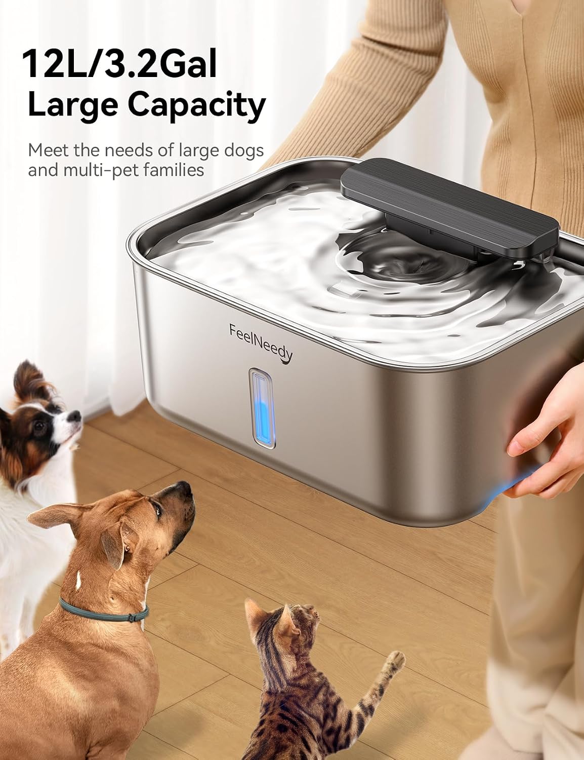3.2Gal Stainless Steel Dog Water Fountain for Large Dog - Fountain + 10 Filters - image 3