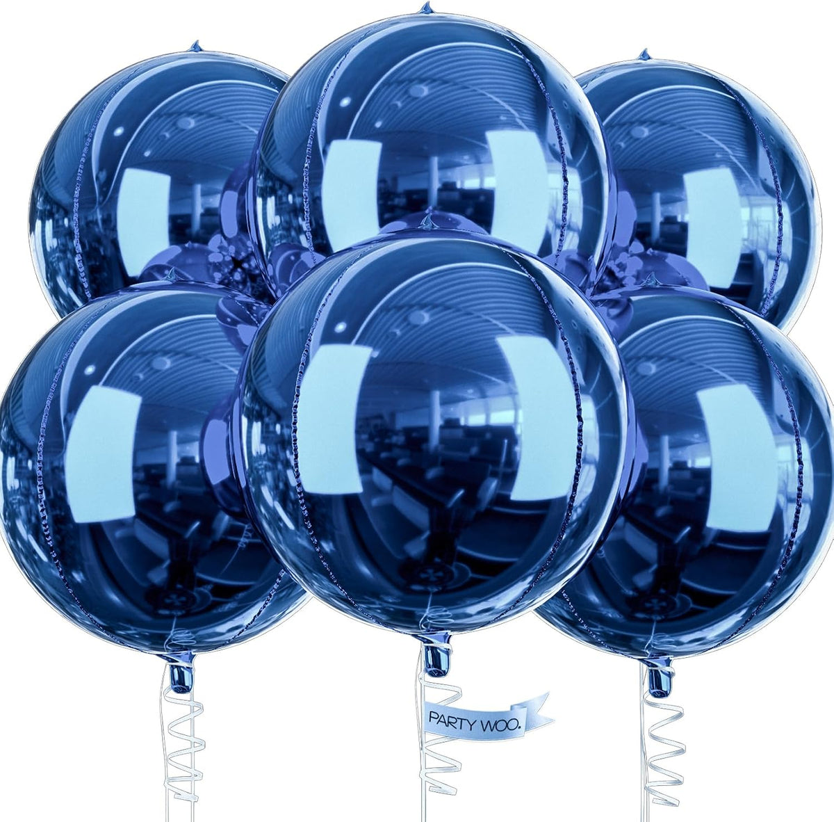 PartyWoo Metallic Silver Foil Balloons 20pcs Large Round Giant 4D - Blue-navy Blue / 6 PCS-22 INCH