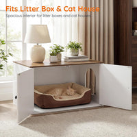 HOOBRO Cat Litter Box Enclosure - White + Walnut - image 3