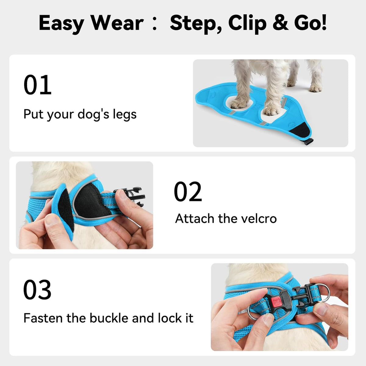 Joytale Step-in Dog Harness, Soft Breathable Mesh, Black S – Essentials for Dogs - M--Chest: 16.5-18.5'' / SkyBlue - image 3
