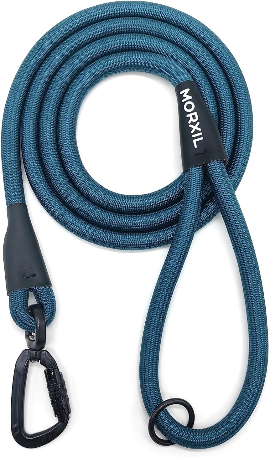 Rope Dog Leash, 6 Foot Heavy Duty Dog Leash with Aviation Aluminum Auto Locking Carabiner, Strong - Navy Blue / 6FT*0.51" Single Handle / Single Handle