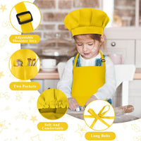 Kids Apron and Chef Hat Set Adjustable Child Art Aprons with 2 - F-yellow / Large - image 3