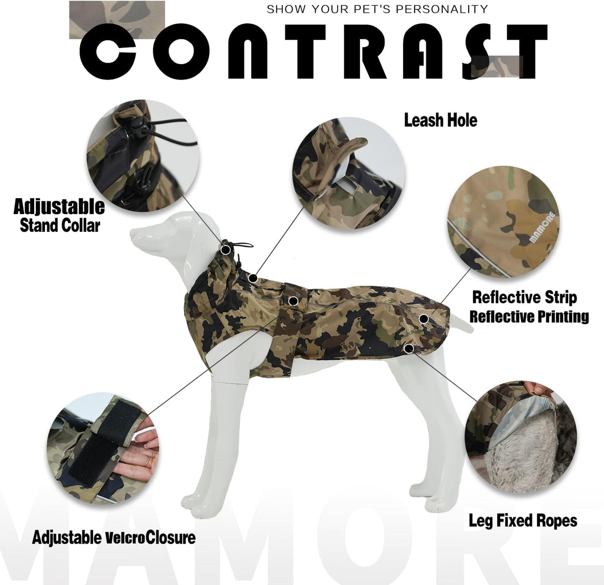 Waterproof Dog Raincoat with Reflective Strip - X-Large / Camo - image 4