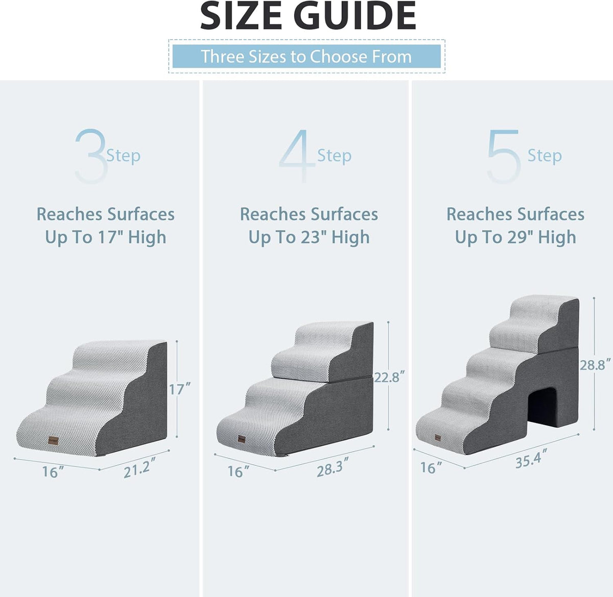 Garnpet Dog Stairs for Couch Sofa and Chair - Fleece 3-Step / Light Grey - image 4