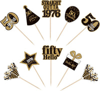 36PCS Happy 80th Birthday Cupcake Toppers Double Sided Black Gold - Straight Outta / 50th - image 3
