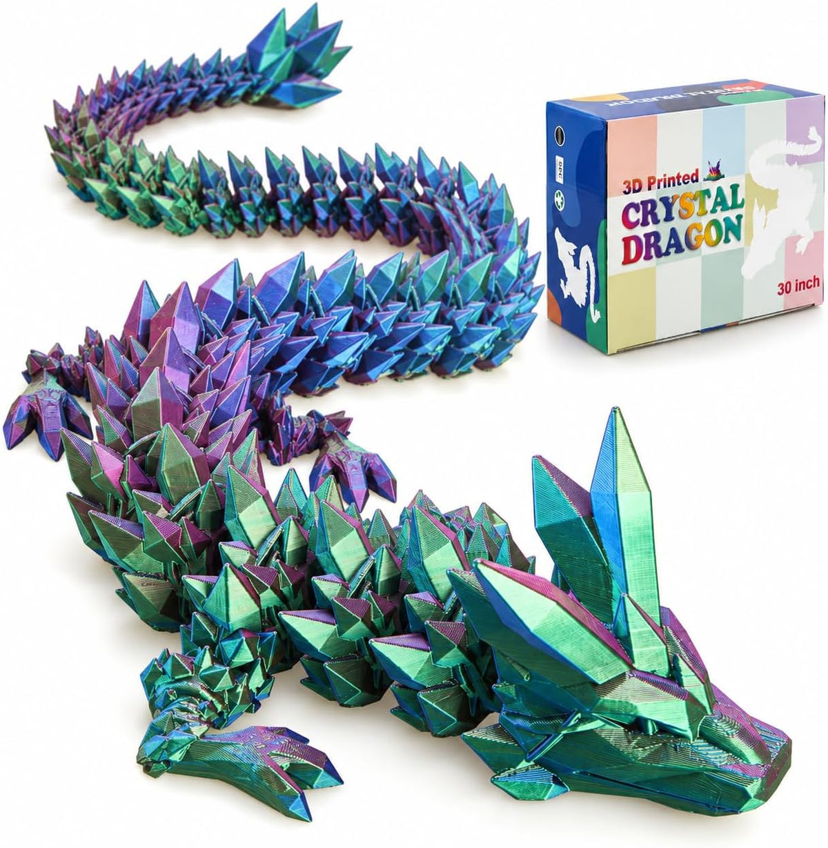 24 inch Large 3D Printed Dragon Glow in the Dark in Halloween – Fun for Kids & Family - Blue Green Purple / 24 inch