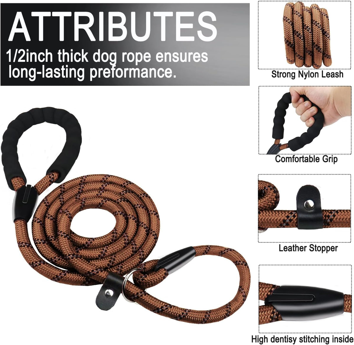 Dog Leash, 6 FT Heavy Duty Dog Leashes with Comfortable Padded Handle,Black – Essentials for Dogs - Brown / 6 Feet x 1/2 Inch - image 2