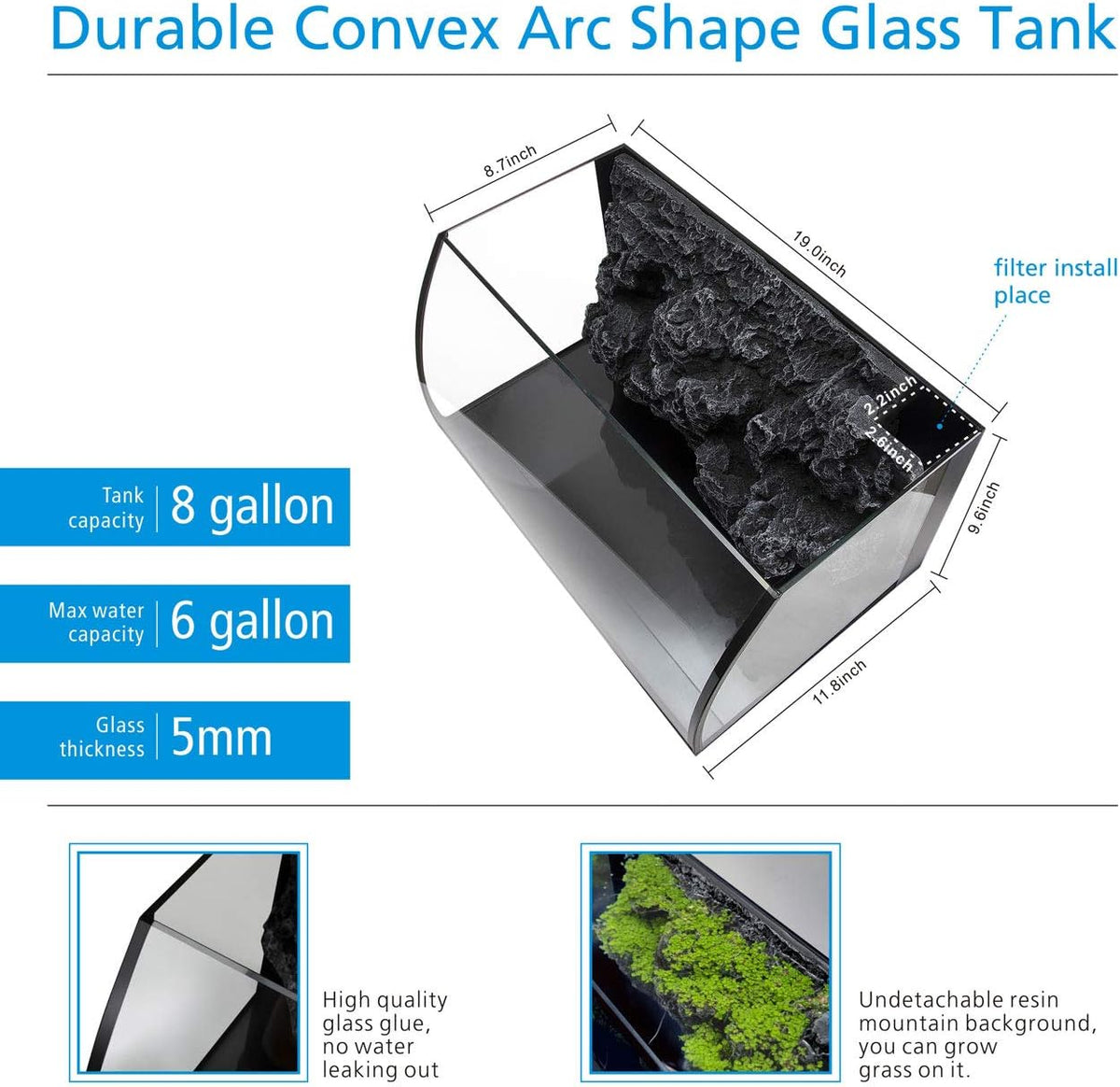 hygger Horizon 8 Gallon LED Glass Aquarium Kit for Starters with 7W - image 3