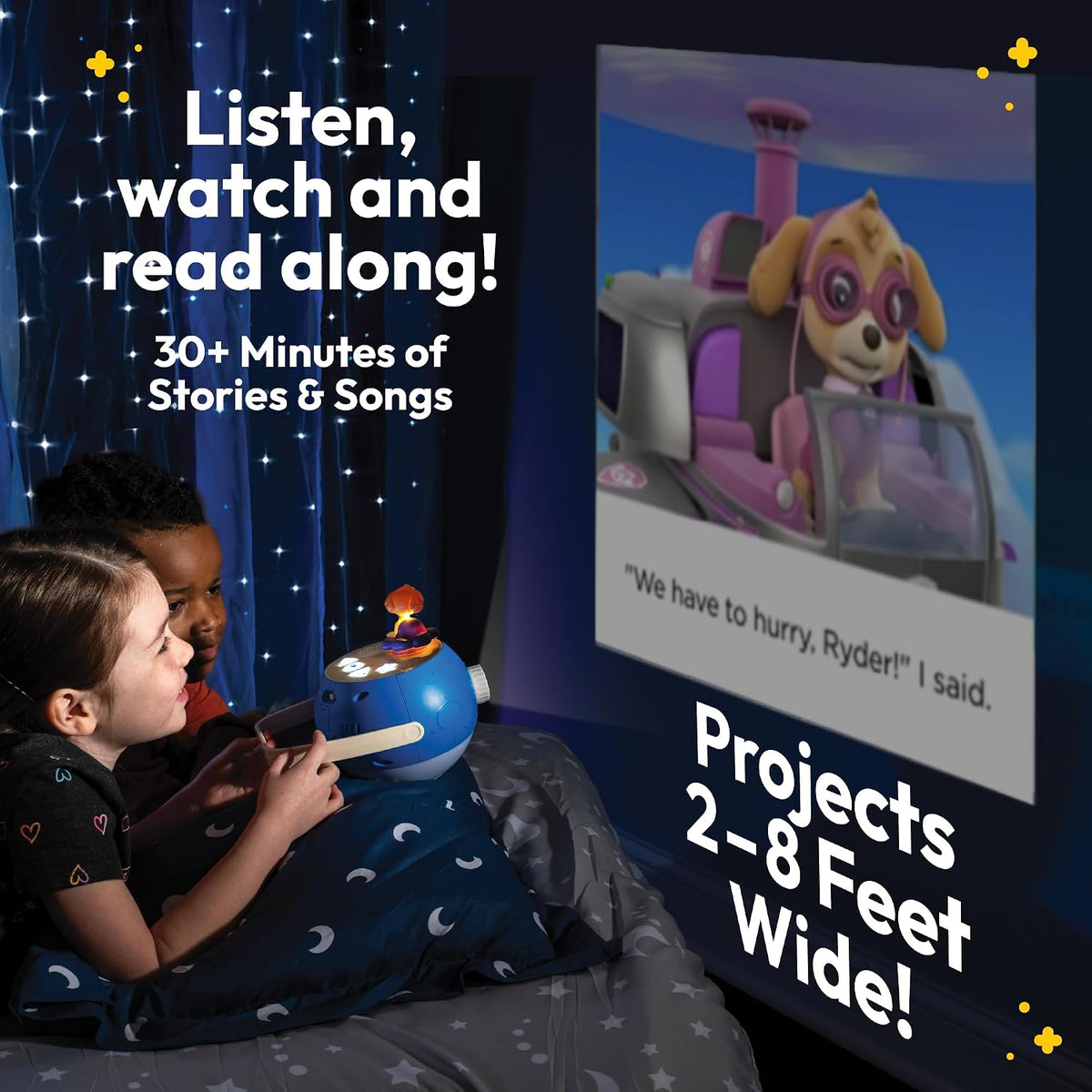 Kids Pink Book Projector, 5 Read Aloud Fairytale Stories - Paw Patrol Skye, Owl & Projector - image 2