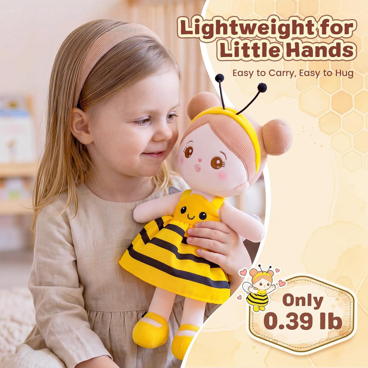 OUOZZZ Soft Baby Doll 12.6" Yellow Bee Dress Snuggle Buddy Doll – Fun for Kids & Family - B-bee Dress - image 2
