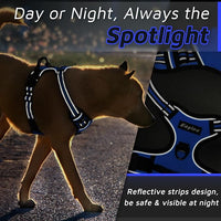 Eagloo Dog Harness Medium Sized Dog, No Pull Service Vest with Reflective Strips and Control Handle, Adjustable and Comfortable for Easy Walking, No Choke Pet Harness with 2 Metal Rings, Blue, M