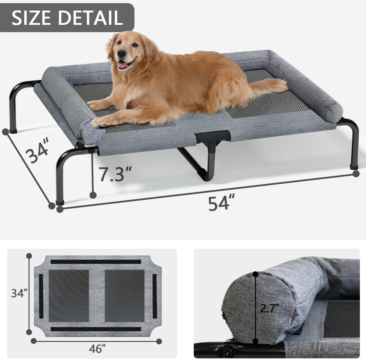 PETIME Cooling Elevated Pet Cushion Bed Raised Dog Cots for Small Dogs - 54 Inch - image 3