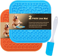 Lick Mat for Dogs - Slow Feeder Licking Mat with Suction Cups for Peanut Butter, Food Treats - Small / 2PCS Blue+Orange