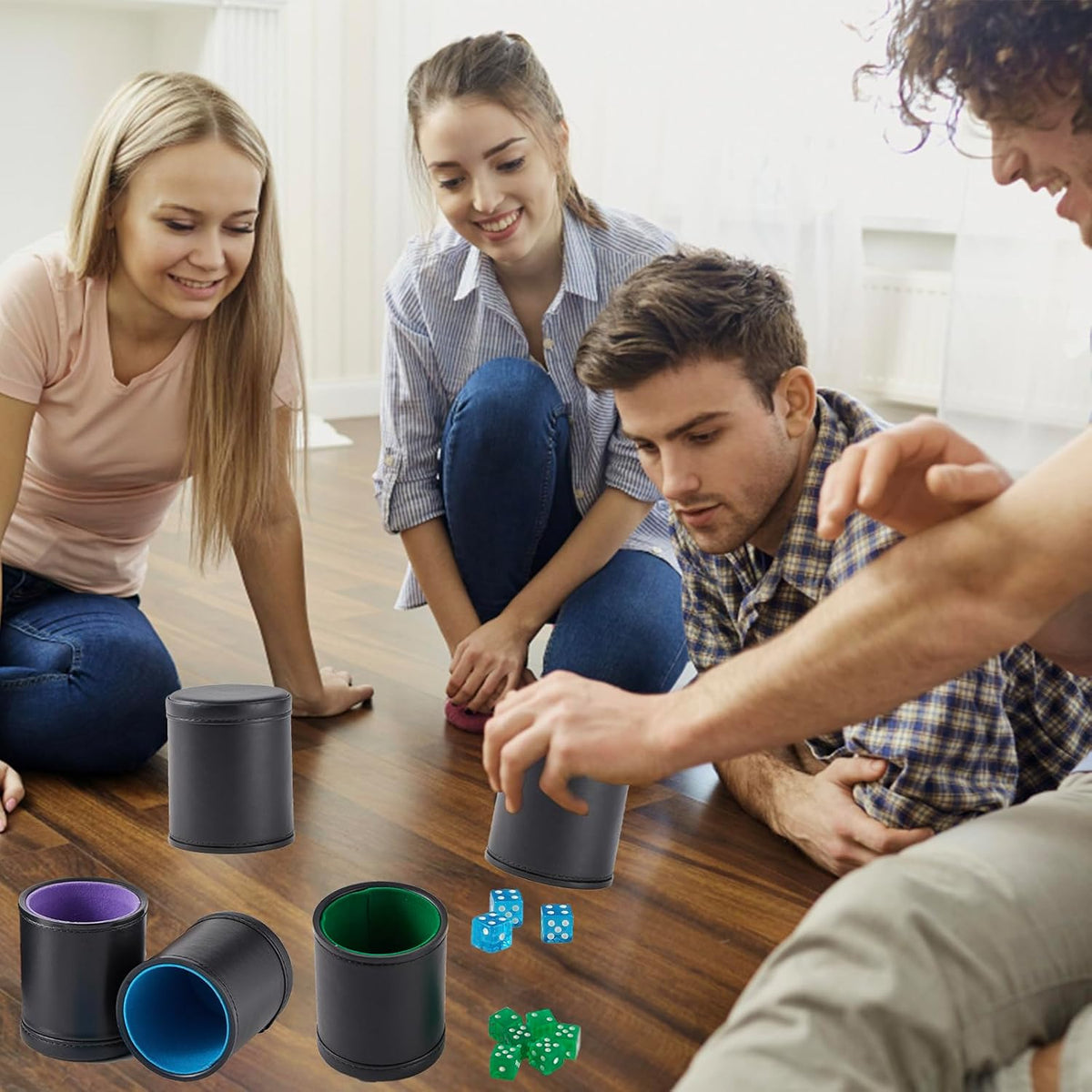 5 Pack PU Leather Dice Cups Felt Lining Quiet Shaker with 30 Dot Dice - Mixed Colors - image 3