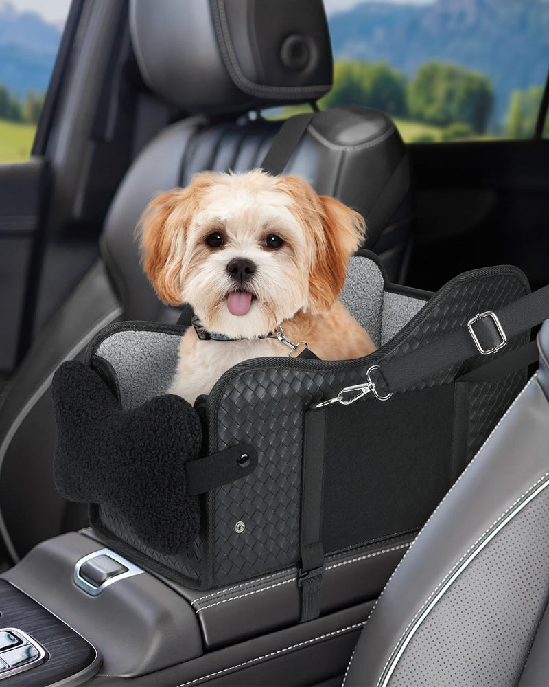 Center Console Dog Car Seat, Pet Car Seat - Black Leather