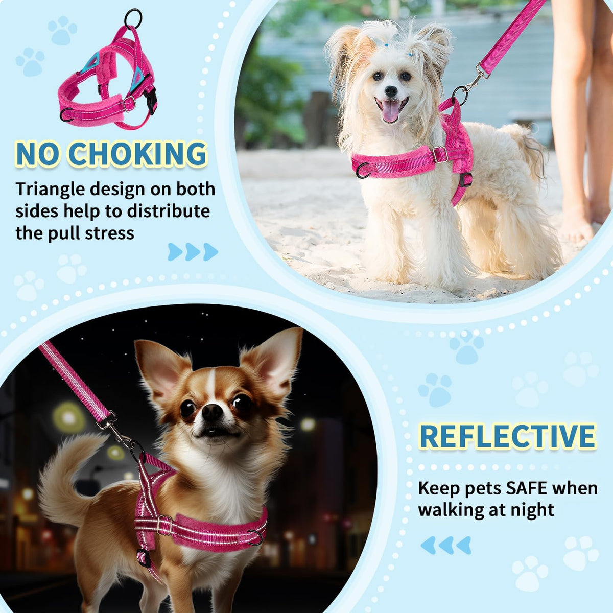 SlowTon No Pull Small Dog Harness and Leash Set with Front Clip – Essentials for Dogs - Medium / Fuchsia - image 3