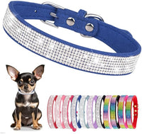 Rhinestone Dog Collar for Small Dogs, Bling Diamond Fancy Crystal Glitter Pretty Jewel Pet Puppy Collars for XXS XS Small Medium Large Breed Girl Dogs Female Cats Kitten, Blue XSmall