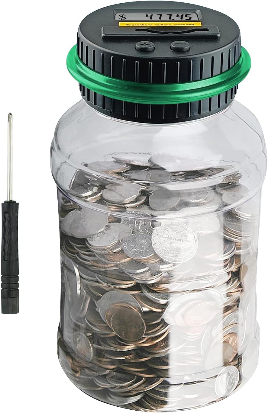 Large Piggy Banks for Adults, Digital Counting Money Jar - Green