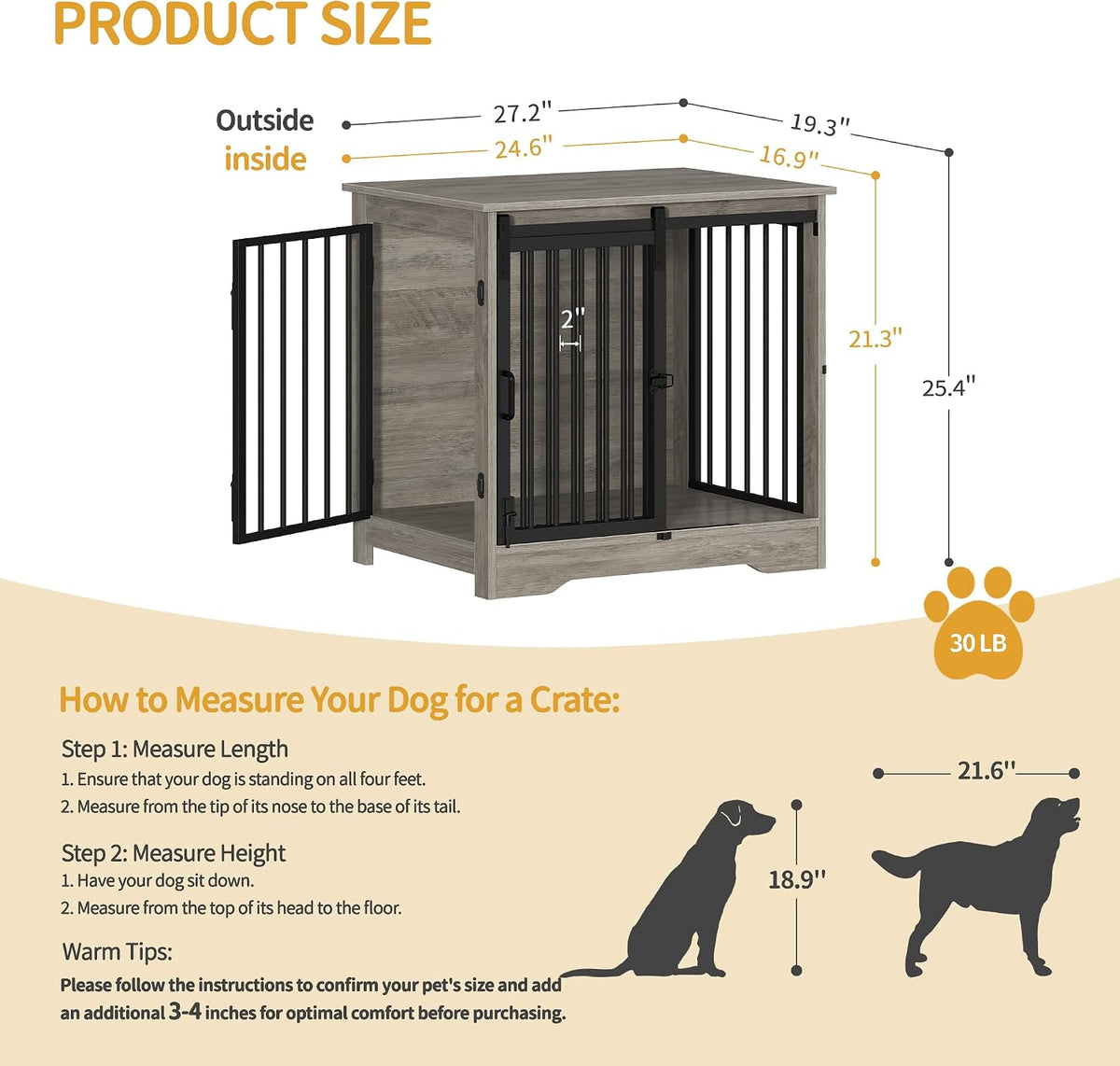 Hzuaneri 77.6 in Double Dog Crate Furniture - Greige / 27.2"L x 19.3"W x 25.4"H - image 3