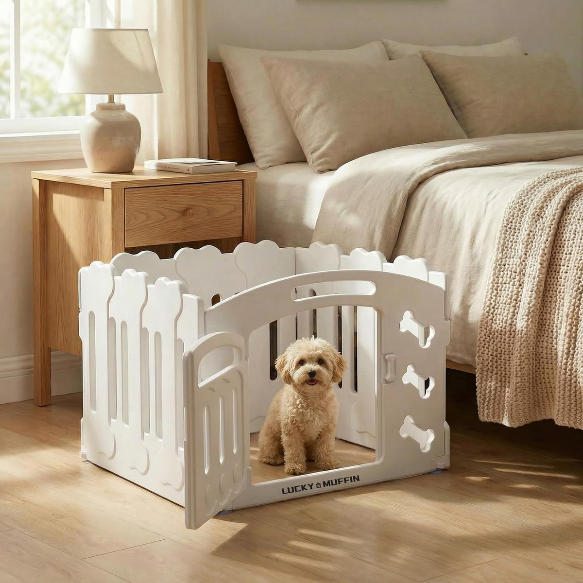 Dog Playpen with Divider & Washable Floor Pad - White / 4-Panel Compact Space / 24"H - image 2