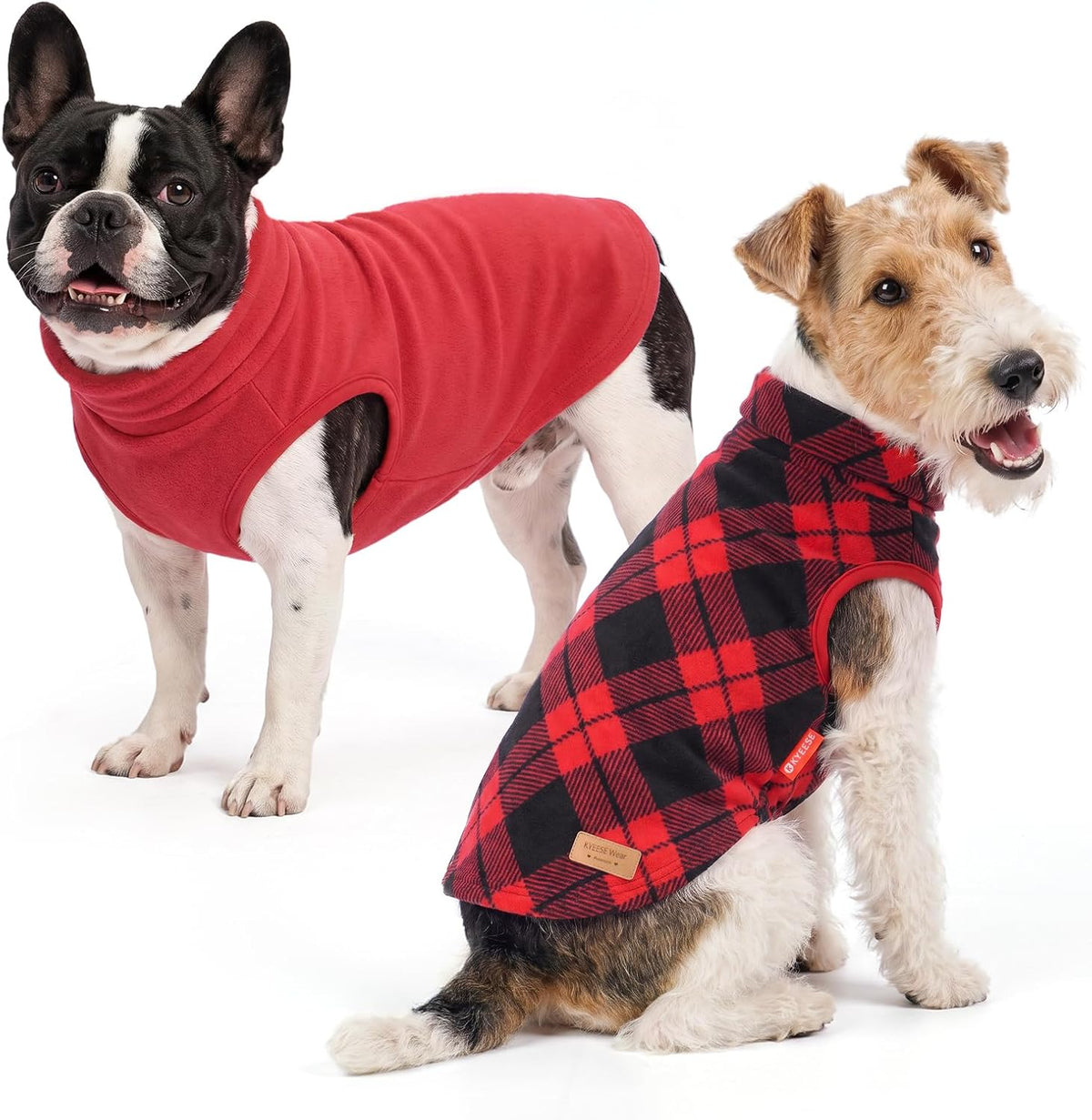 KYEESE 2Pack Dog Sweater for Small Dogs Soft Pet Coats Fleece - Red Plaid / Large (12-18lbs)