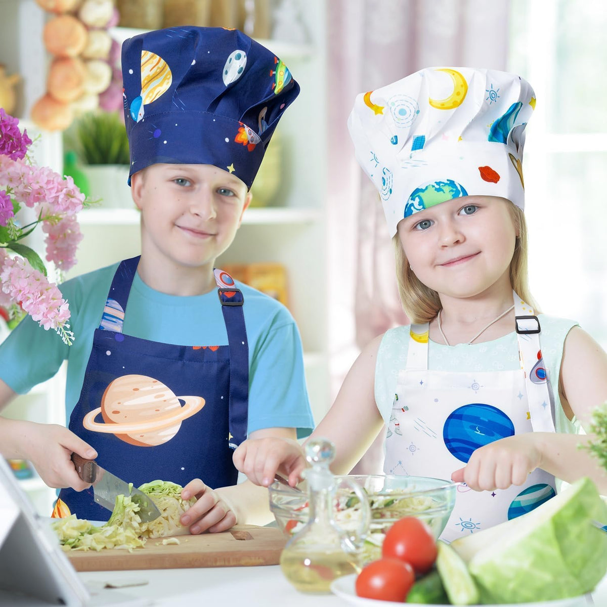 4Pcs Kids Apron and Chef Hat Set Gift for Girls Boys - Planet - image 4