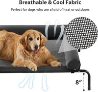 RRPETHOME Large Elevated Cooling Dog Bed, Raised Dog Cot Beds for Large Dogs, Elevated Outdoor Pet Cot, Chew Proof Portable Cooling Pet Cot with Skid-Resistant Feet and Breathable Mesh