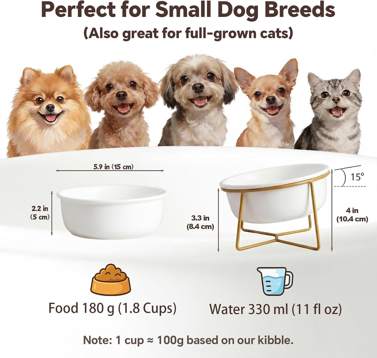 Small Glass Tilted Elevated Cat Dog Bowl Raised Cat Food Water Bowl - Small / White - image 2