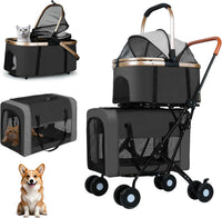 Double Pet Stroller, 4 Lockable Wheels for Small‑Medium Dogs & Cats – Essentials for Dogs - Black