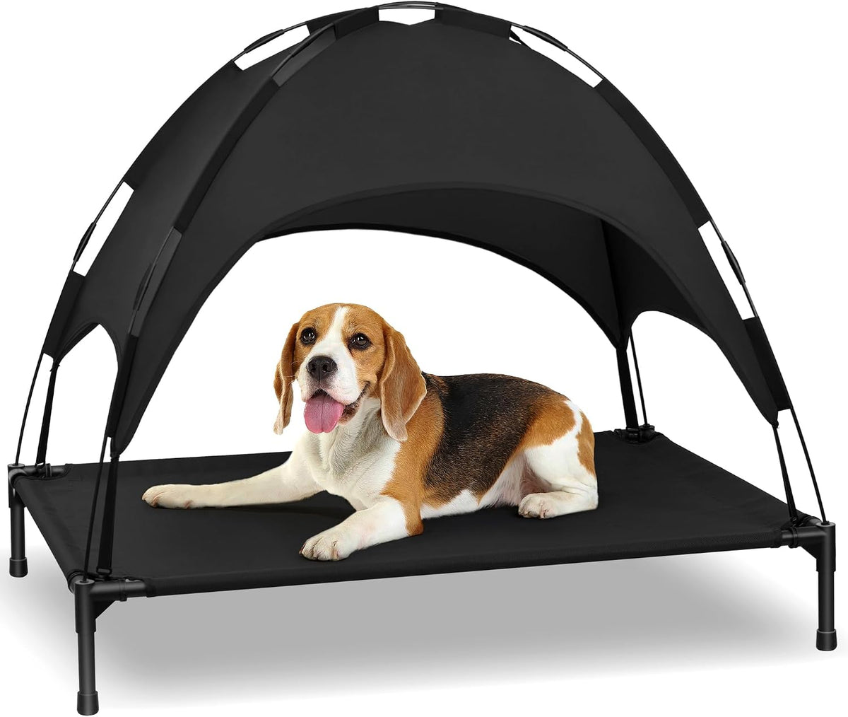 Elevated Dog Bed with Removable Canopy - Black / 42"L x 31"W x 7.5"H