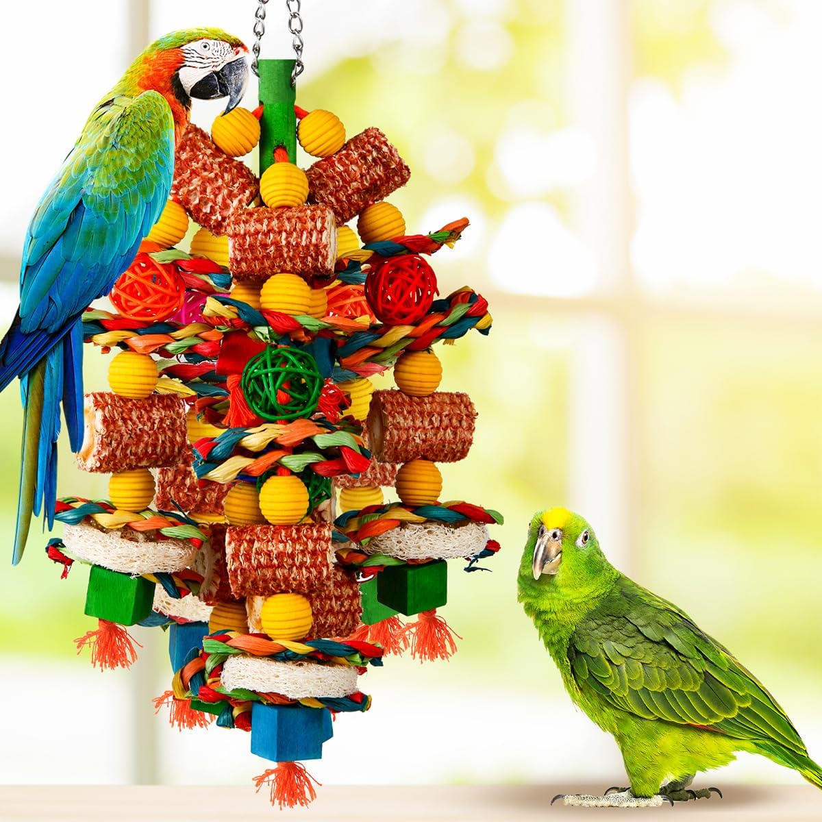 Bird Toys, Natural Corn Cob and Loofah Slices for Large Parrots - Colorful - image 2