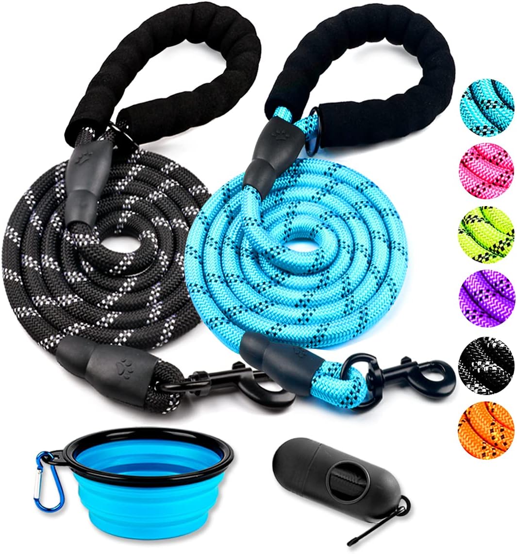 COOYOO 2 Pack Dog Leash 5 FT Heavy Duty - 1/2"x 6 FT (18~120 lbs.) / Set 2-Black+Blue