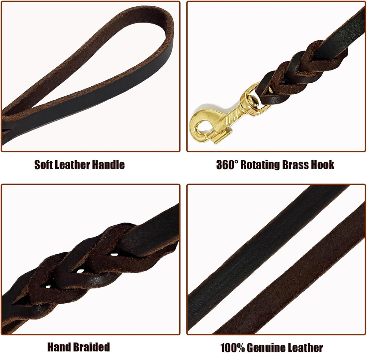 LWBMG Long Leather Dog Leash 10ft, Long Line Pet Leashes - 30ftx1/2'' / Brown - image 2