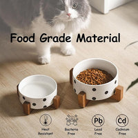 Petygooing Ceramic Dog Bowl Set with Stand, Small Pet Bowls, Anti-Slip Cat & Dog Food and Water Bowl Set (13.5OZ/5.1 in) Black Dot