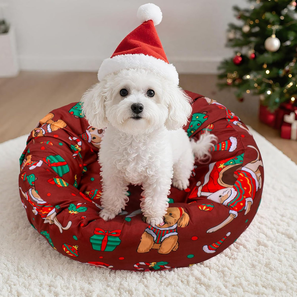 Round Dog Bed Cover Washable Elastic Edged 30×9.8 Inch – Essentials for Dogs - 20*20*9.8 Inch / Christmas DR - image 2