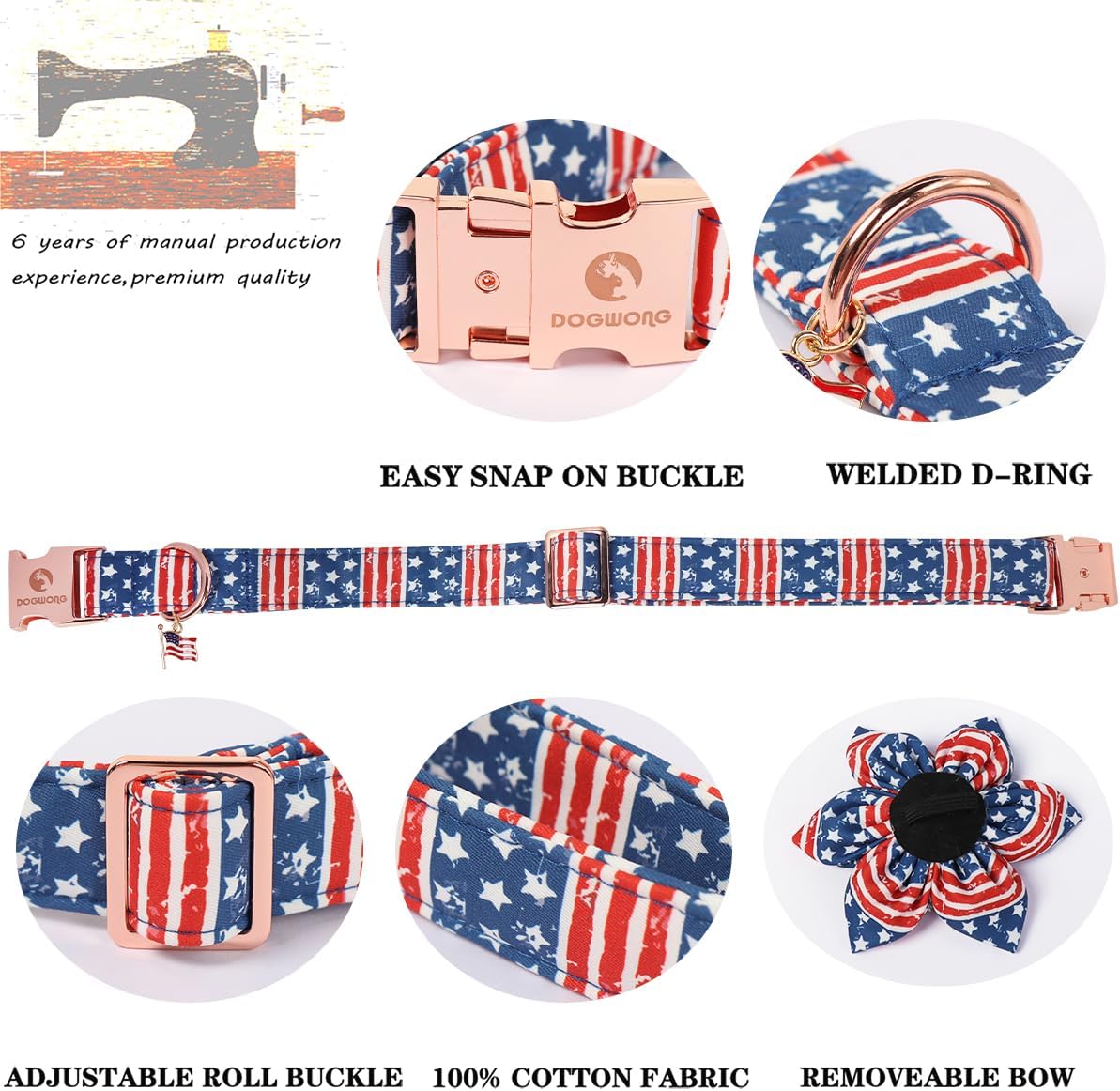 DOGWONG Fall Pumpkin Orange Plaid Dog Collar - B:Strip Flag / M - image 3