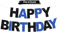 BEISHIDA Pre-Strung Glitter Pink Happy Birthday Banner Party Sign - Black Blue