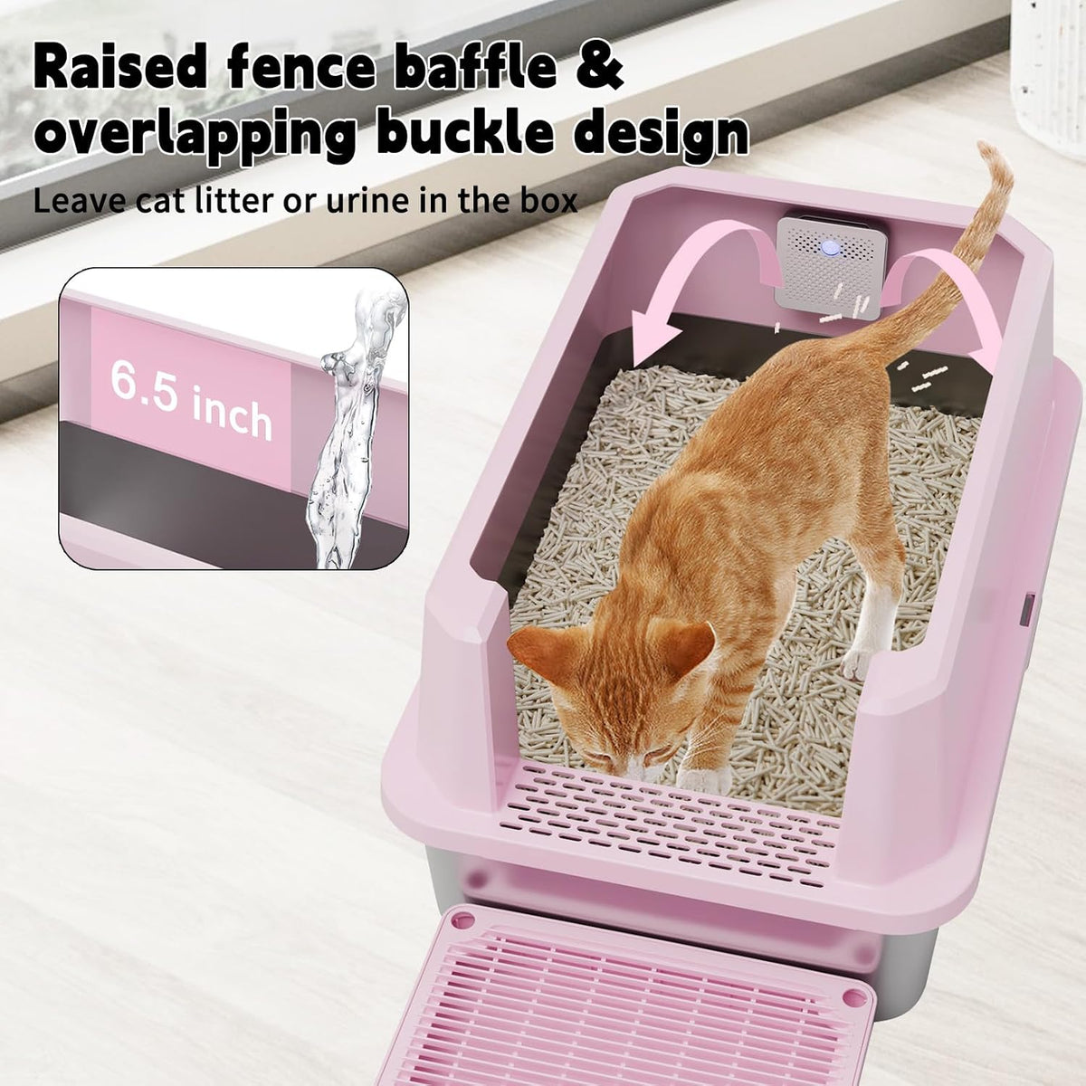 RIZZARI Stainless Steel Litter Box: High Sides for Kittens & Small - Pink with Deodorizer, 2 Pack - image 3