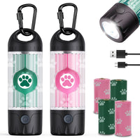Tubasion 3-in-1 Dog Poop Bag Holder with Flashlight 7-Color - 2 Dispensers, 60 Bags