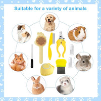 VCZONE 8 Pcs Cat Brush Grooming Kits, Pet Self Cleaning Kit with Pet Nail Clipper and File, Flea Comb, Pet Shampoo Bath Brush, Pet Shedding Brush, Silicone Toothbrush (Yellow)