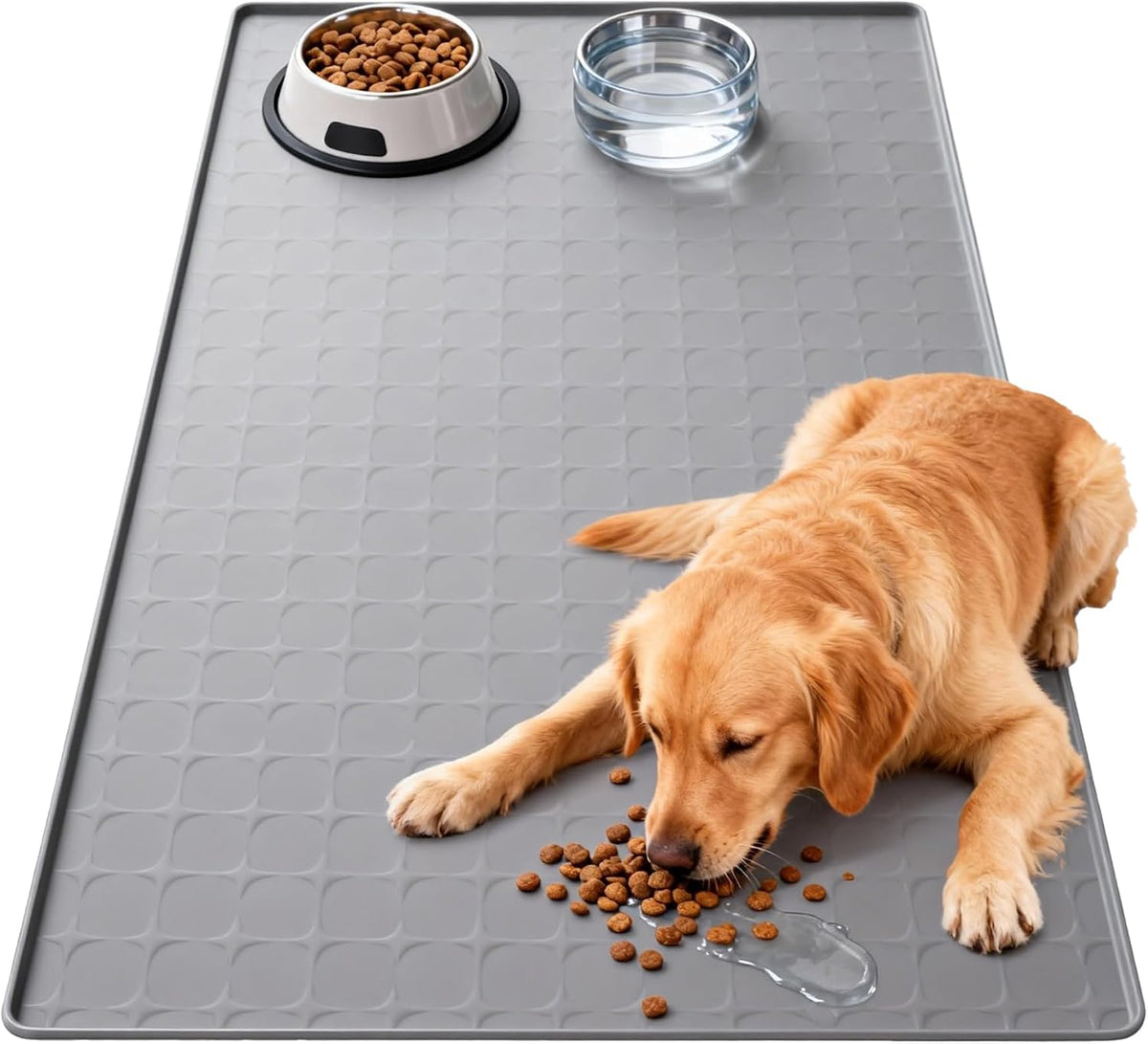 Silicone Pet Food Mat, Extra Large 34x22 Inch - Grey / 34"L x 22"W