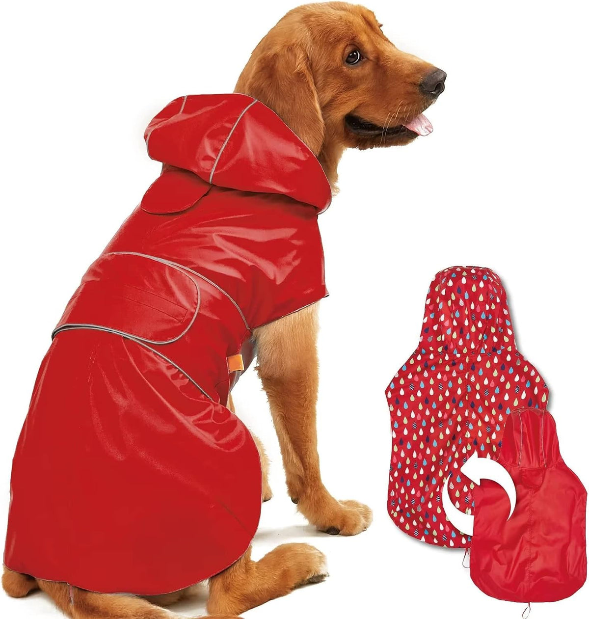 Dog Raincoat Waterproof Dog Rain Jacket for Small to 3X-Large Dog - Red / X-Large