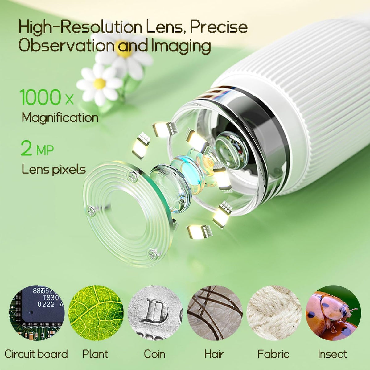 WINWEND Kids Microscope Pocket Microscope 1000X Portable Microscope - white - image 4