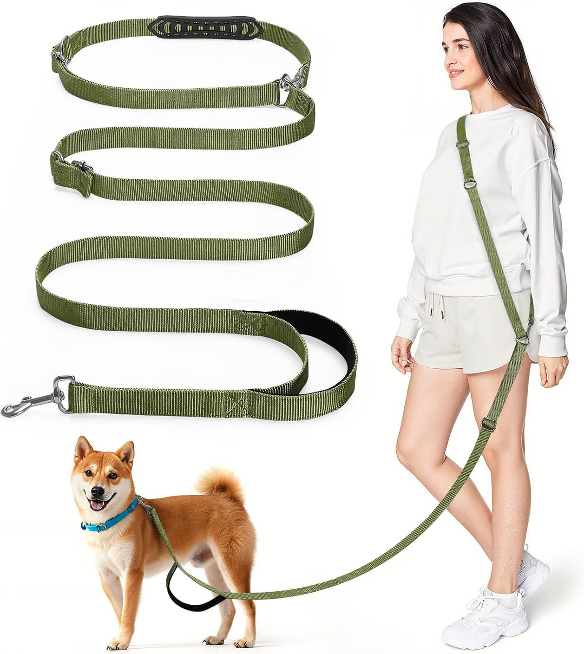 8.5ft Hands Free Dog Leash Adjustable for Medium Dogs - 8.5ft / Army Green