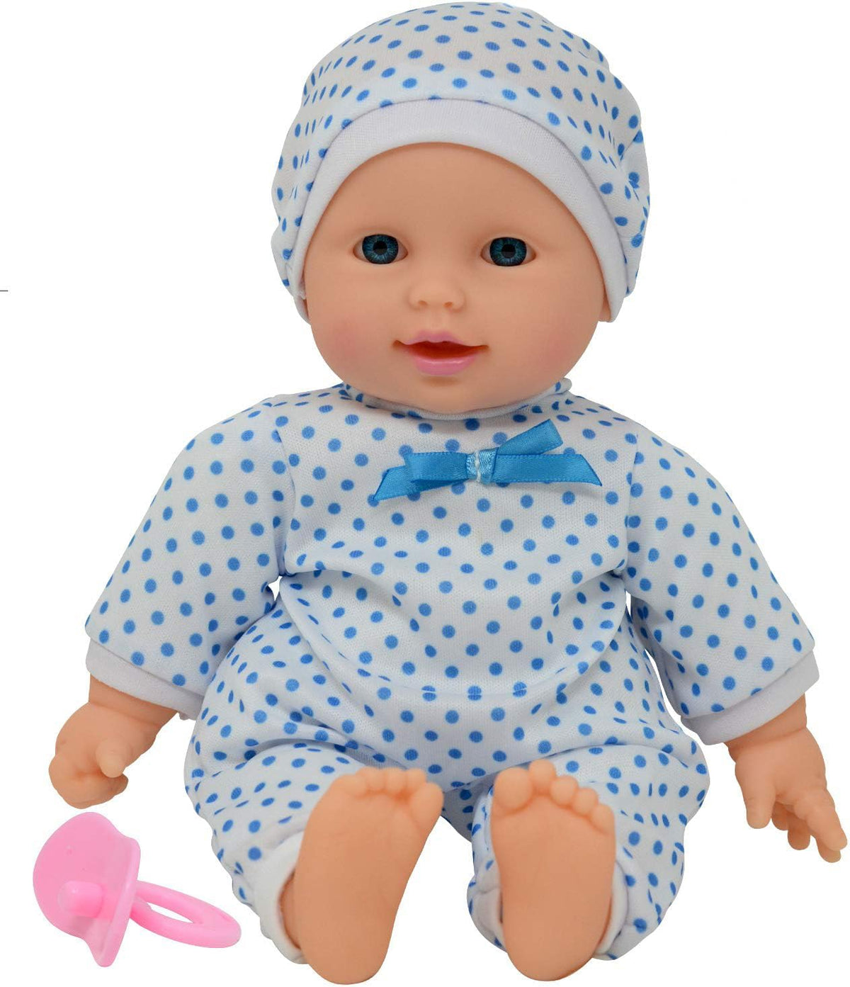 New York Doll Collection 11 inch soft body baby doll in polka dot onesie with pacifier and blanket - view 6