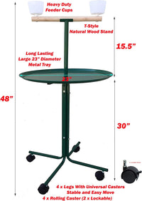 Large 48" Parrot Play T-Stand with Lockable Wheels – Essentials for Birds - image 2