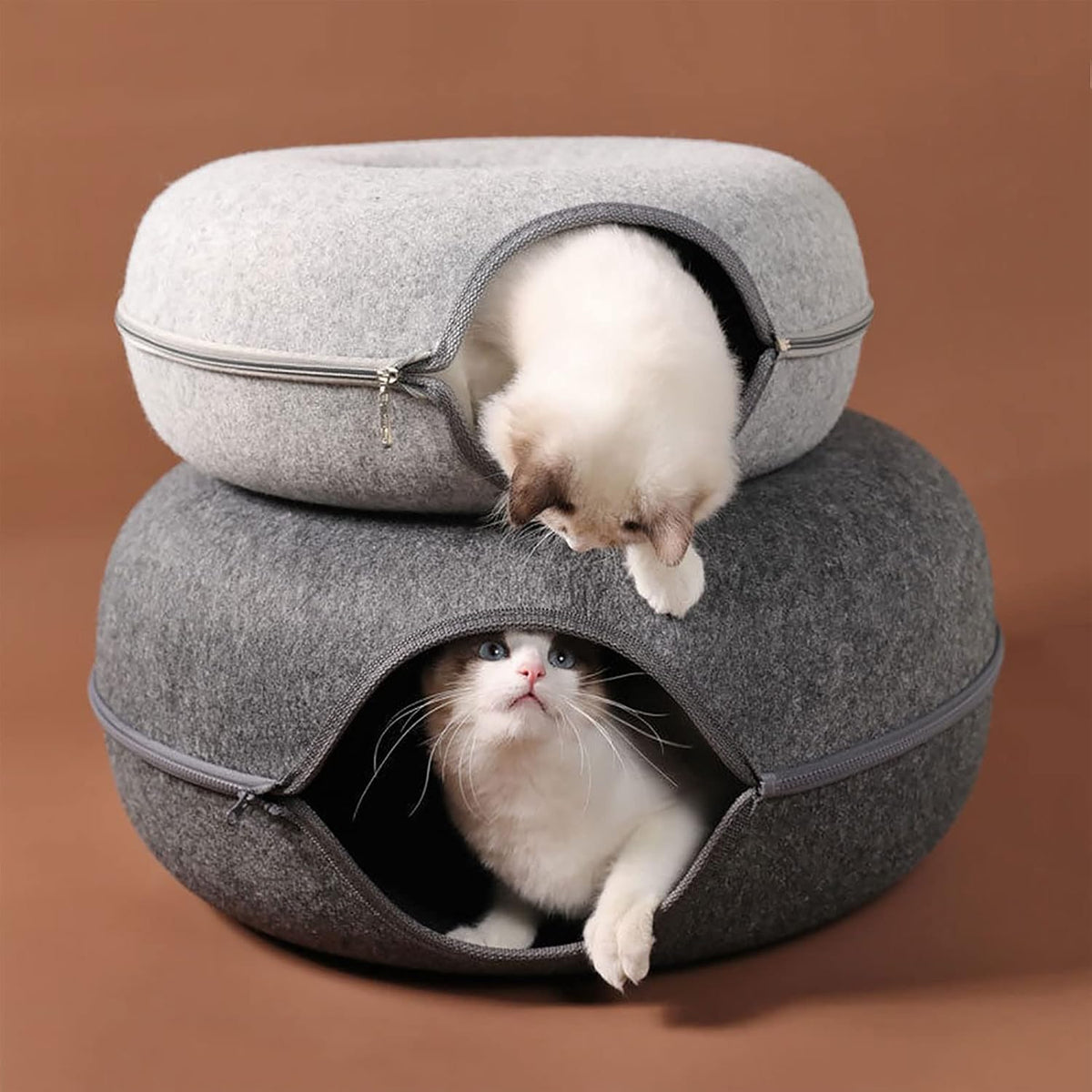 Large Cat Tunnel Bed for Indoor Cats with 3 Toys - L(24x24x11) / Dark Grey - image 3
