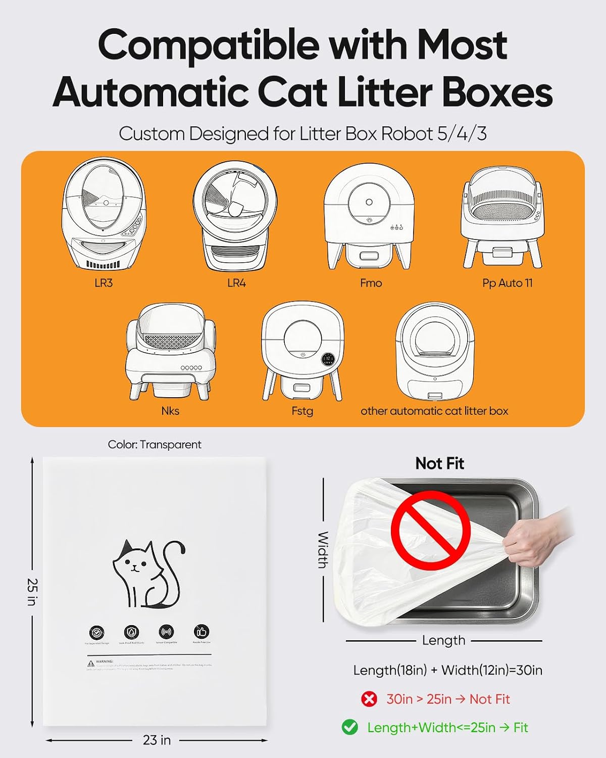 180 pack of transparent waste bags for cat litter box robot 3, 4 and 5 drawers - view 2