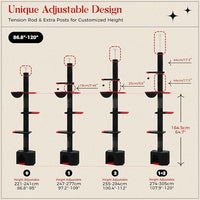 PAWZ Road Gothic Cat Tree, Floor to Ceiling Cat Tower with Adjustable Height (86.8-120 Inches), 5 Tiers Black Cat Condo with Cozy Hammock, Fully Scratching Posts and Dangling Balls for Indoor Cats