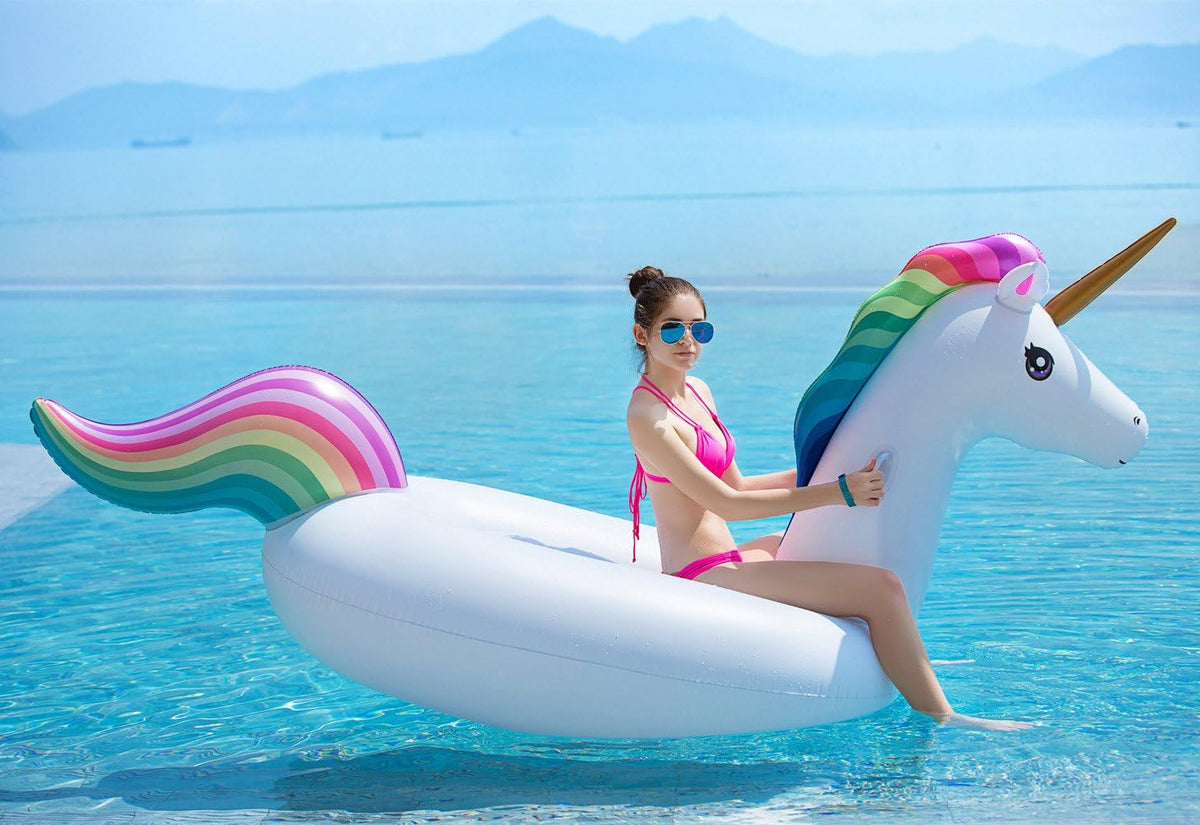 Jasonwell Big Inflatable Unicorn Pool Float Floatie Ride On with Fast - Rainbow / XX-Large - image 3